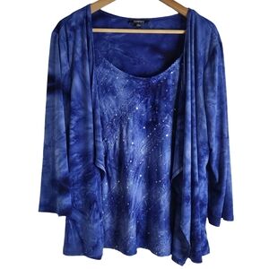 Blue Tie-Dye Cardigan and Tank Set